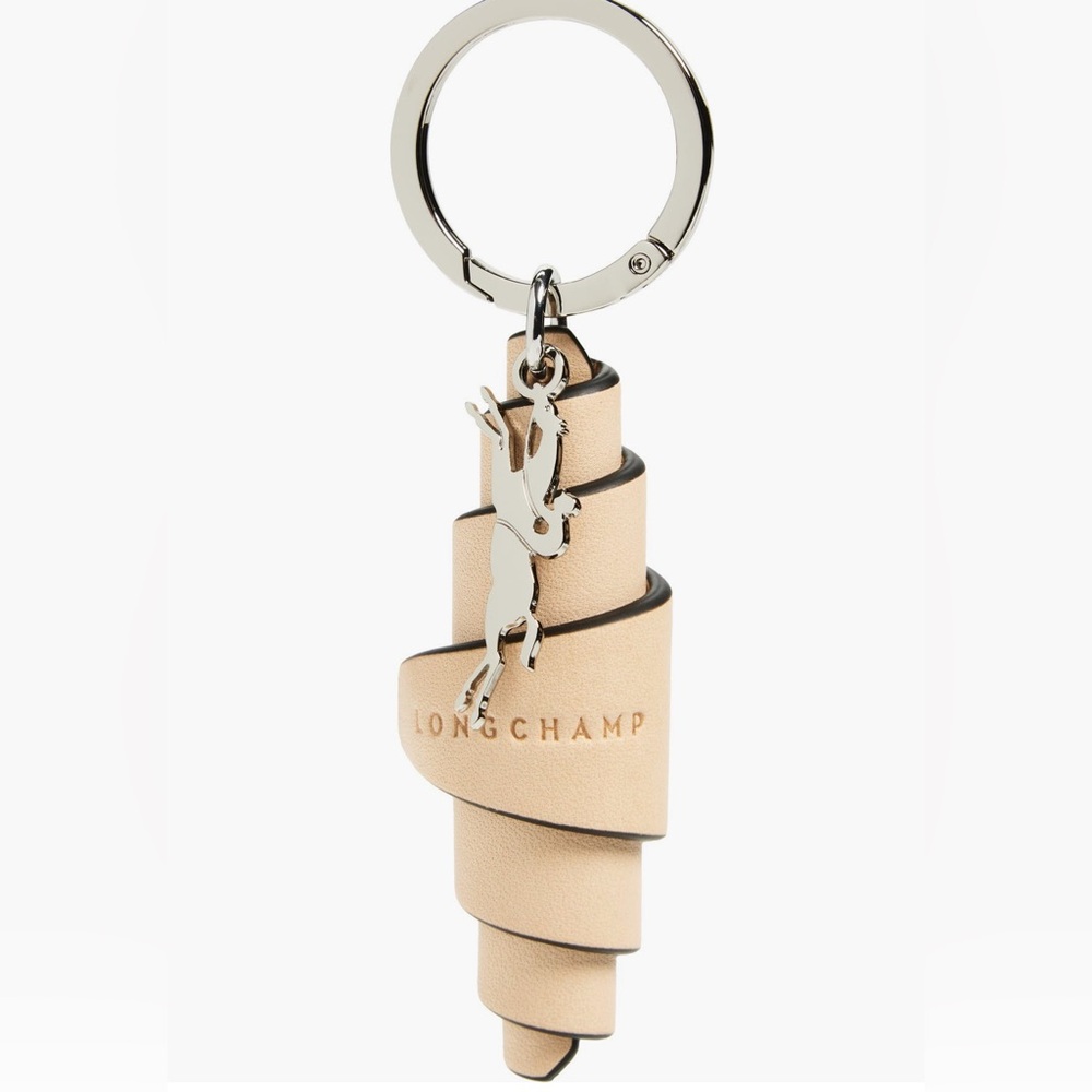 Longchamp Beige Leather Croissant Keychain